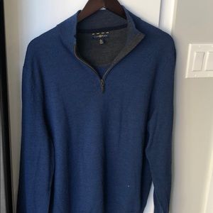 Wool blend zip neck sweater in cobalt blue
